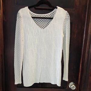 White Textured Long Sleeve Top With Integrated Camisole